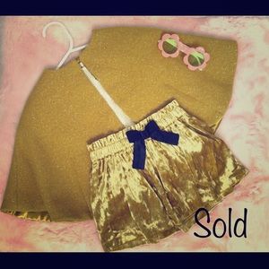 Gold velvet skirt with dark purple bow